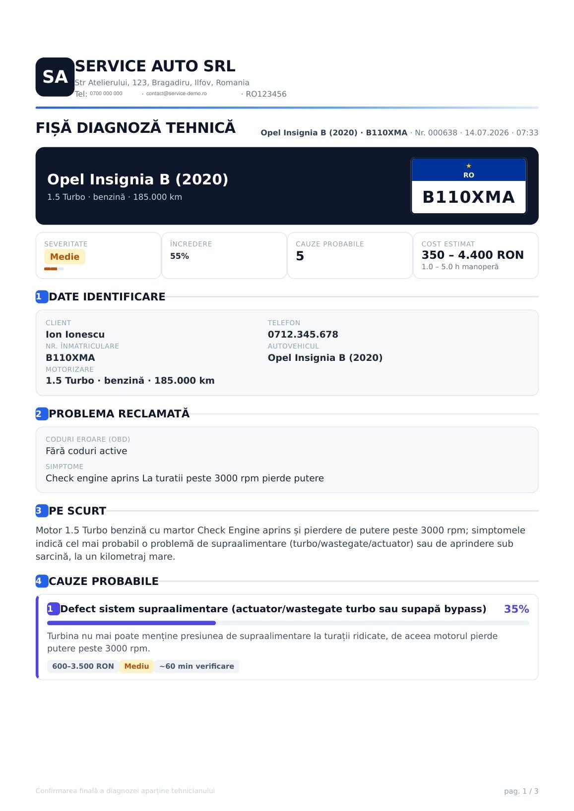 Fișa pentru client